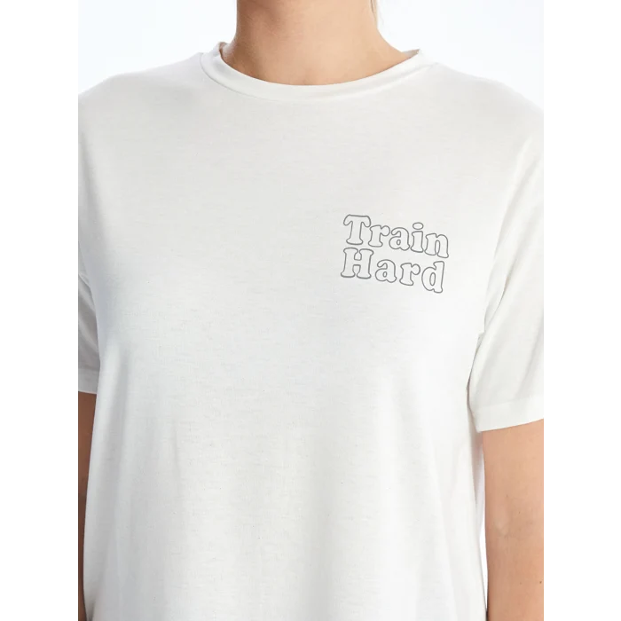 XSIDE ACTIVE Beyaz Bisiklet Yaka Baskılı Kadın Spor Tişört