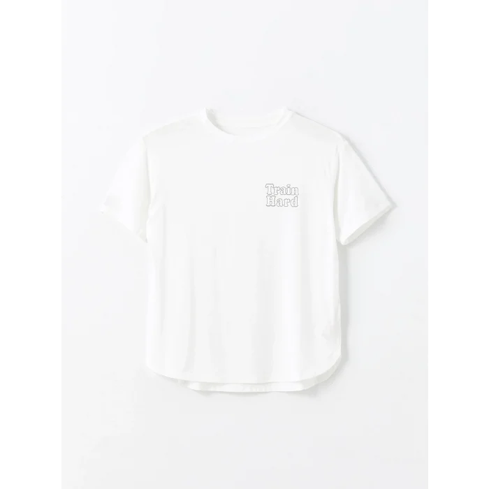 XSIDE ACTIVE Beyaz Bisiklet Yaka Baskılı Kadın Spor Tişört