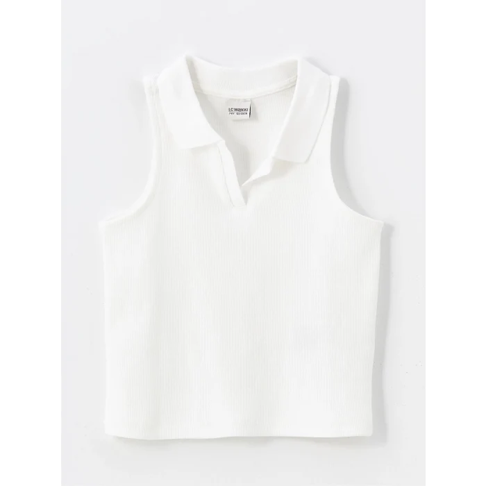 LCW Kids Ekru Polo Yaka Kız Çocuk Crop Atlet