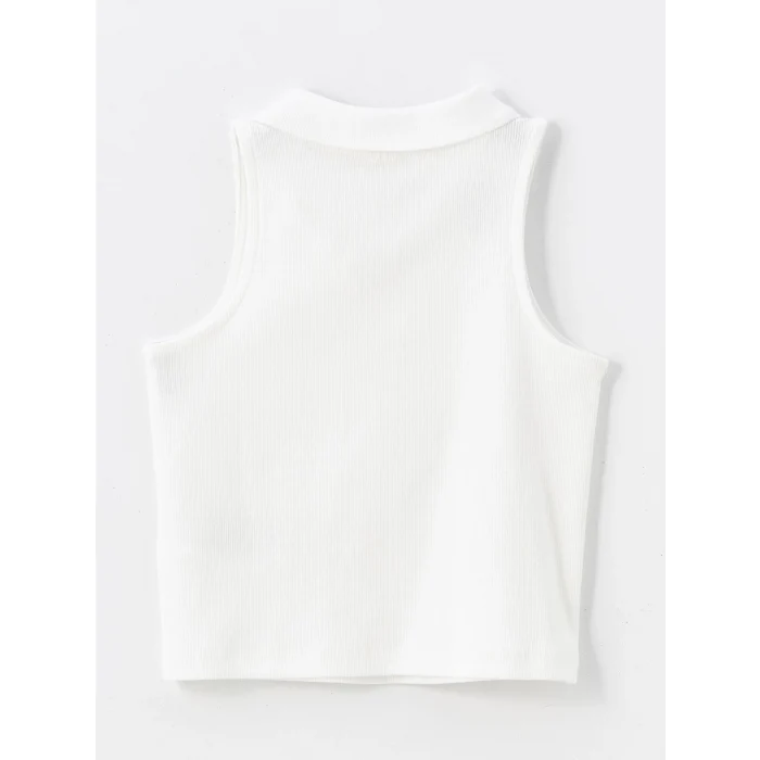 LCW Kids Ekru Polo Yaka Kız Çocuk Crop Atlet