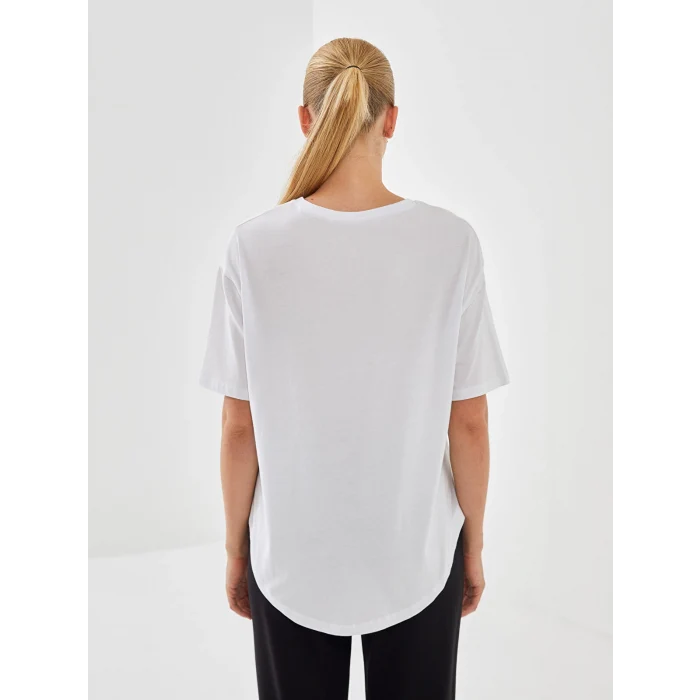 XSIDE ACTIVE Beyaz Bisiklet Yaka Baskılı Kadın Spor Tişört