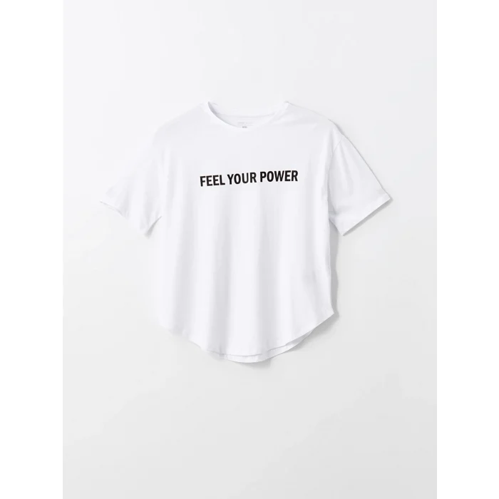 XSIDE ACTIVE Beyaz Bisiklet Yaka Baskılı Kadın Spor Tişört