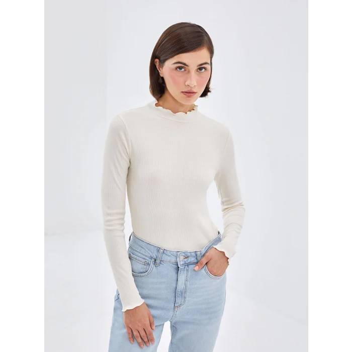 LCW Modest Ekru Dik Yaka Dokulu Kadın Body