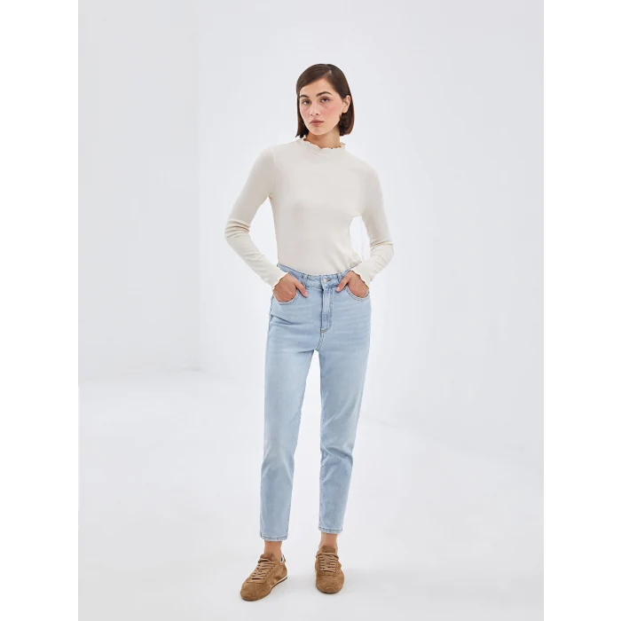 LCW Modest Ekru Dik Yaka Dokulu Kadın Body