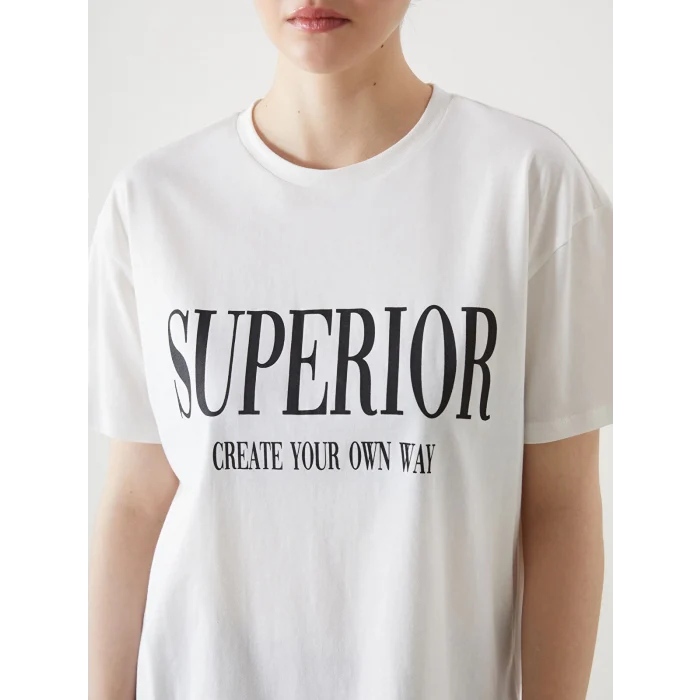 XSIDE ACTIVE Beyaz Bisiklet Yaka Baskılı Kadın Spor Tişört