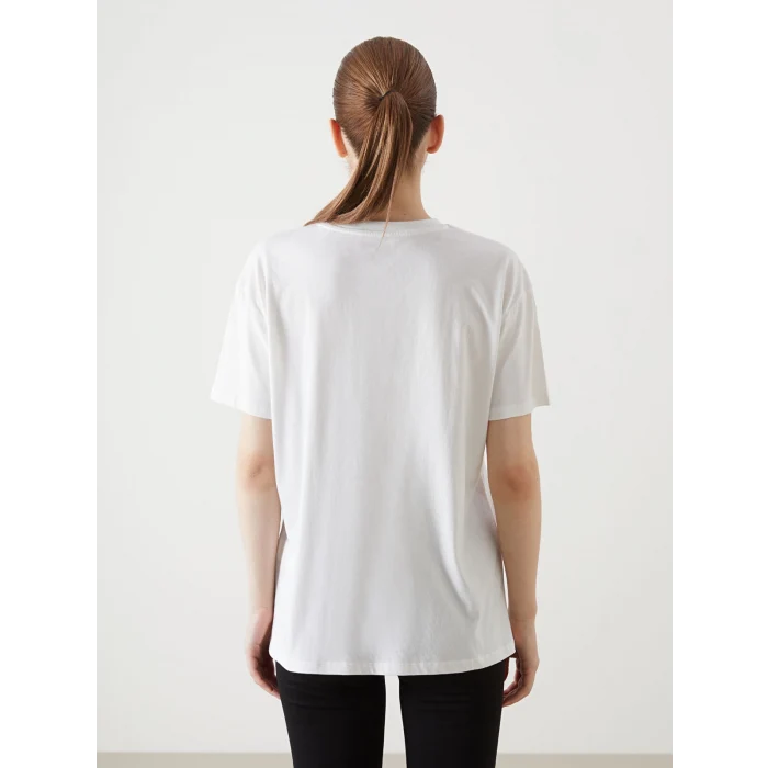 XSIDE ACTIVE Beyaz Bisiklet Yaka Baskılı Kadın Spor Tişört