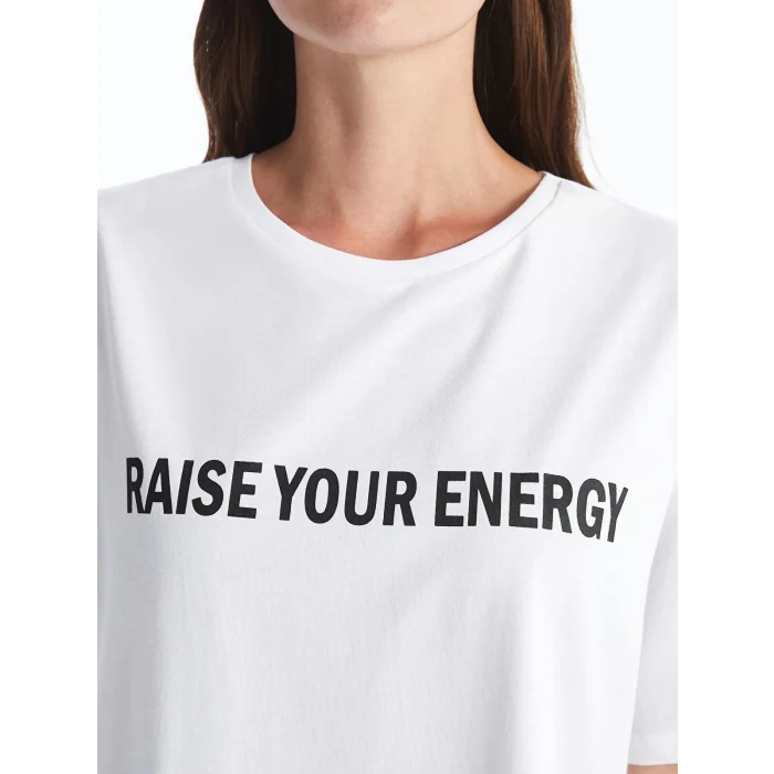 XSIDE ACTIVE Beyaz Bisiklet Yaka Baskılı Kadın Spor Tişört