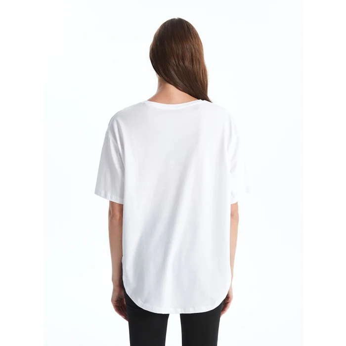 XSIDE ACTIVE Beyaz Bisiklet Yaka Baskılı Kadın Spor Tişört