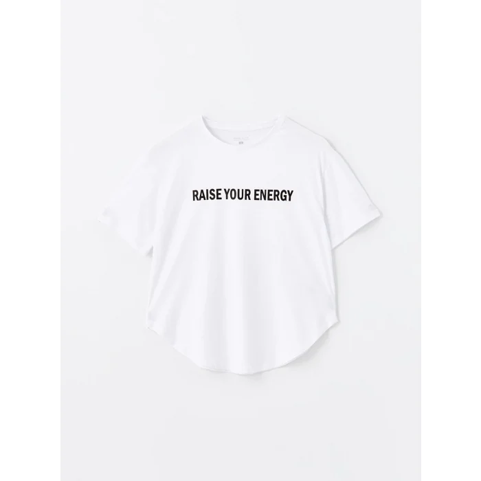 XSIDE ACTIVE Beyaz Bisiklet Yaka Baskılı Kadın Spor Tişört