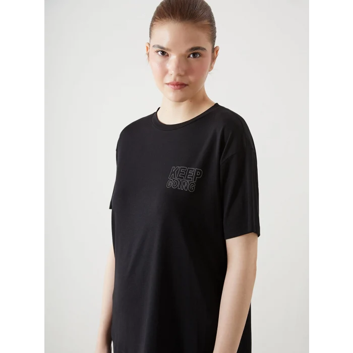 XSIDE ACTIVE Siyah Bisiklet Yaka Baskılı Kadın Spor Tişört