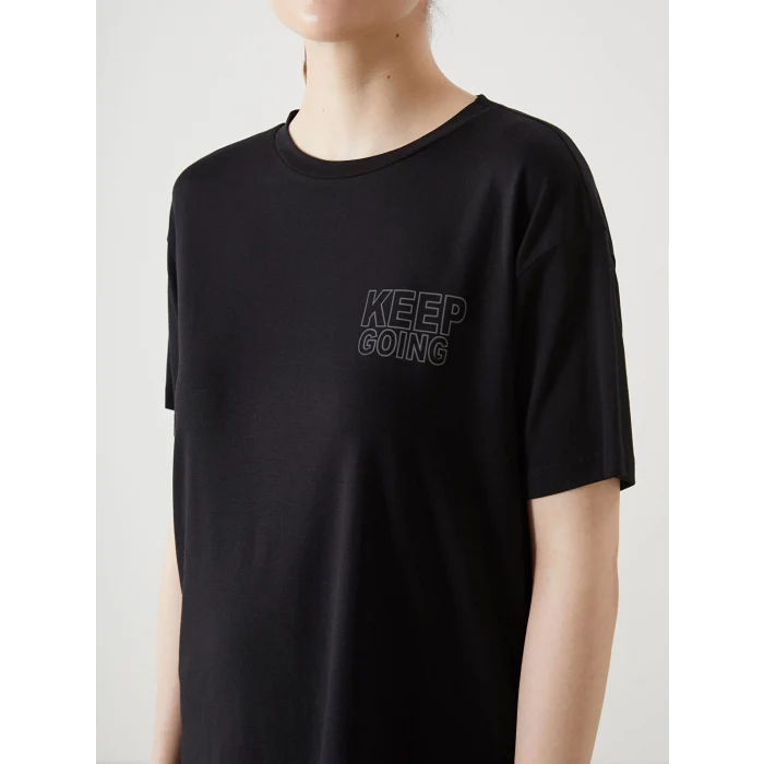 XSIDE ACTIVE Siyah Bisiklet Yaka Baskılı Kadın Spor Tişört