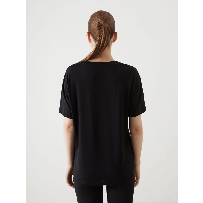 XSIDE ACTIVE Siyah Bisiklet Yaka Baskılı Kadın Spor Tişört