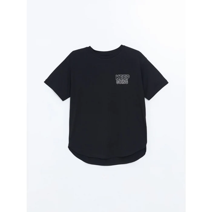 XSIDE ACTIVE Siyah Bisiklet Yaka Baskılı Kadın Spor Tişört