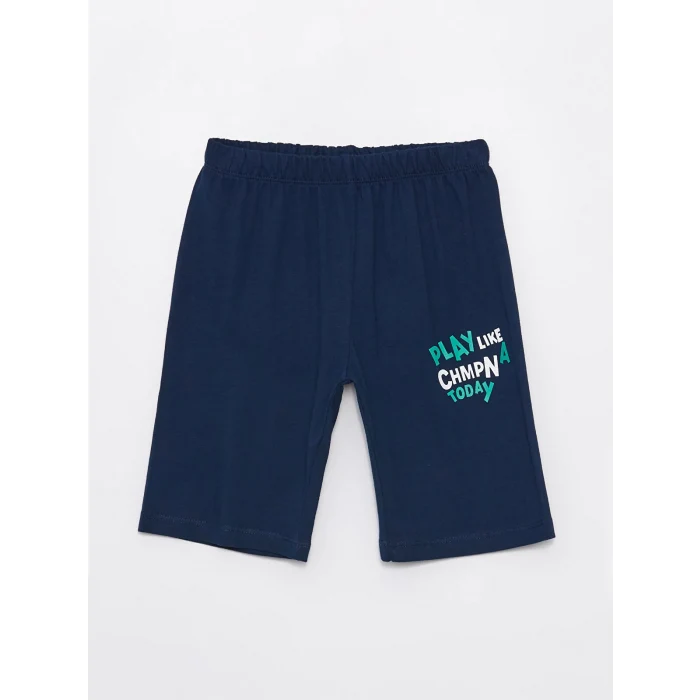 LCW Kids Yeşil Bisiklet Yaka Baskılı Kısa Kollu Erkek Çocuk Şortlu Pijama Takımı