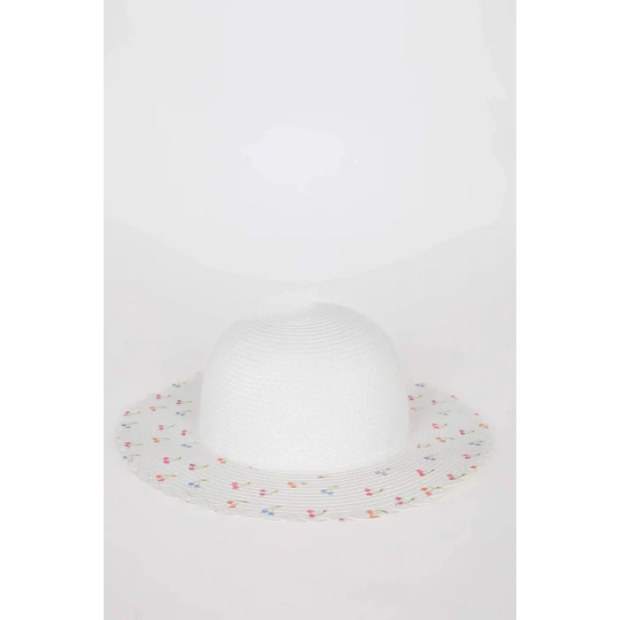 Defacto D8420 Beyaz Kız Çocuk Baskılı Hasır Şapka