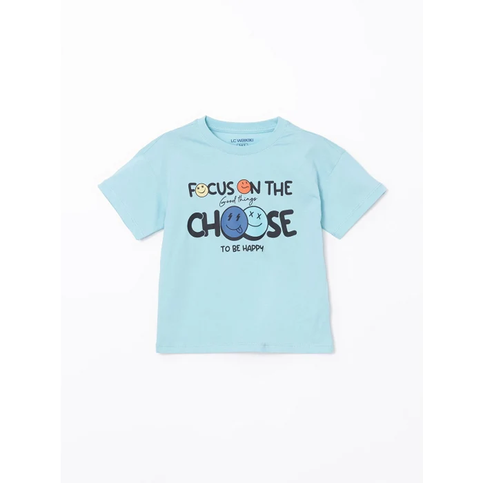 LCW Kids Mavi Bisiklet Yaka Baskılı Erkek Çocuk Şortlu Pijama Takımı