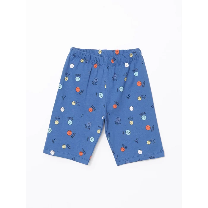 LCW Kids Mavi Bisiklet Yaka Baskılı Erkek Çocuk Şortlu Pijama Takımı