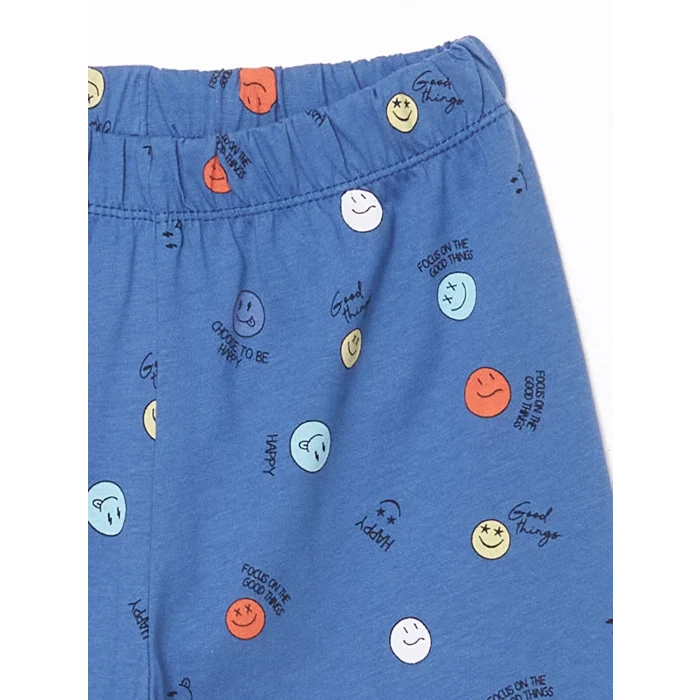 LCW Kids Mavi Bisiklet Yaka Baskılı Erkek Çocuk Şortlu Pijama Takımı