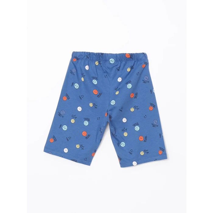 LCW Kids Mavi Bisiklet Yaka Baskılı Erkek Çocuk Şortlu Pijama Takımı