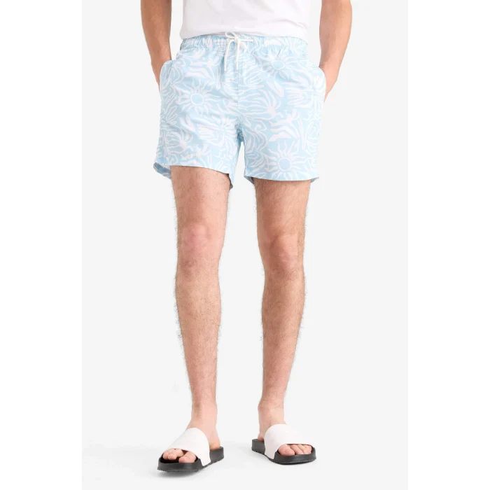Defacto E0974 Turkuaz Desenli File Astarlı Kısa Boy Deniz Şortu