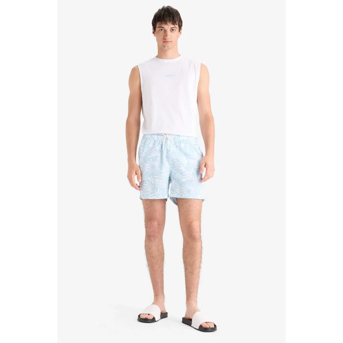 Defacto E0974 Turkuaz Desenli File Astarlı Kısa Boy Deniz Şortu