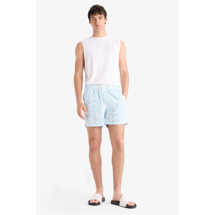 Defacto E0974 Turkuaz Desenli File Astarlı Kısa Boy Deniz Şortu