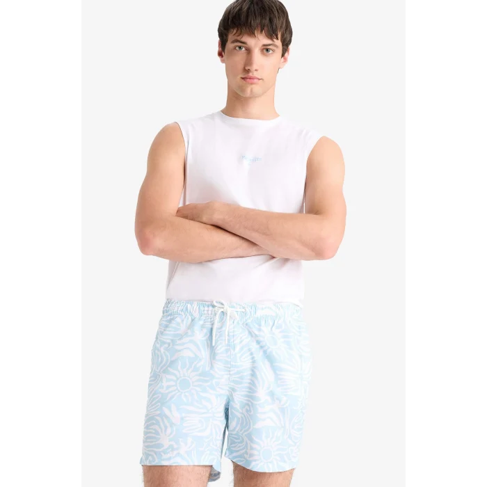 Defacto E0974 Turkuaz Desenli File Astarlı Kısa Boy Deniz Şortu