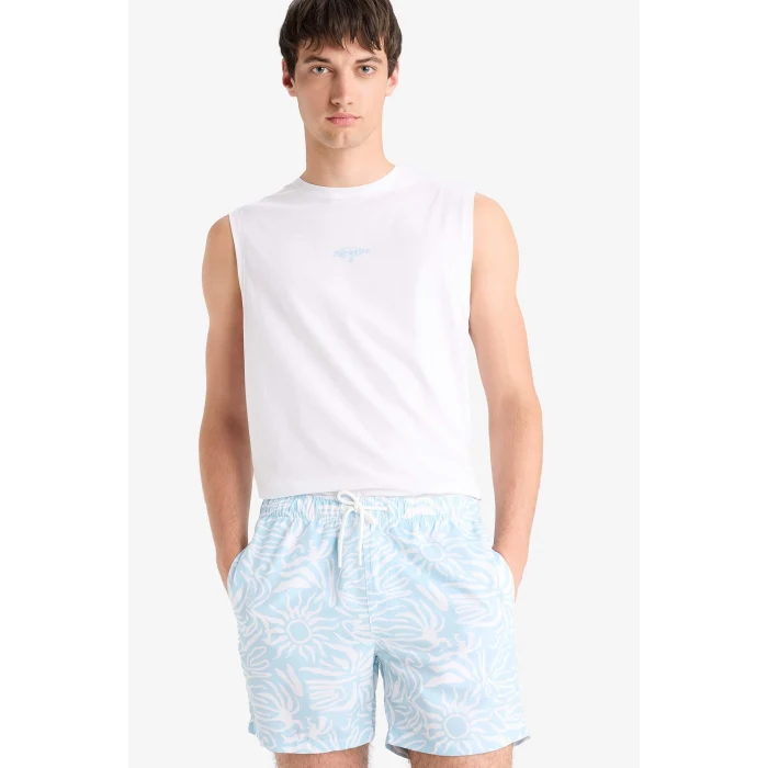 Defacto E0974 Turkuaz Desenli File Astarlı Kısa Boy Deniz Şortu