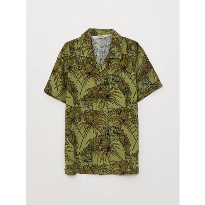 LCW Kids Yeşil Desenli Kısa Kollu Erkek Çocuk Gömlek