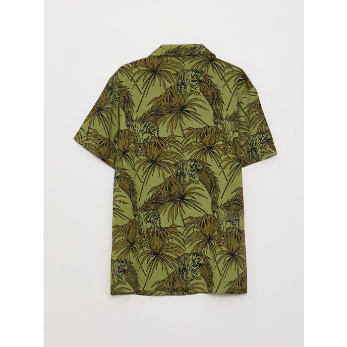 LCW Kids Yeşil Desenli Kısa Kollu Erkek Çocuk Gömlek