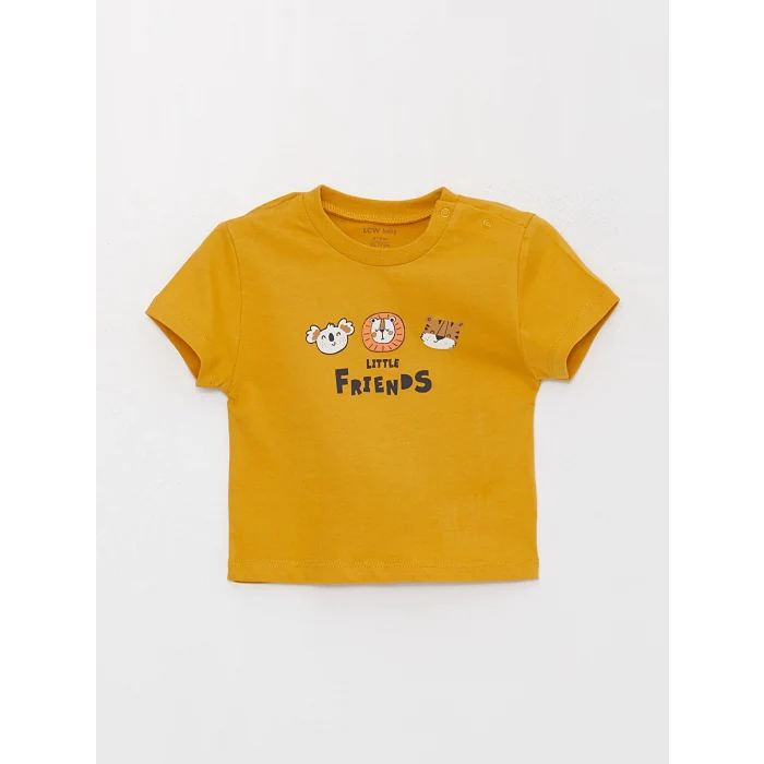 LCW baby Sari Bisiklet Yaka Baskılı Erkek Bebek Tişört ve Şort 2li Takım