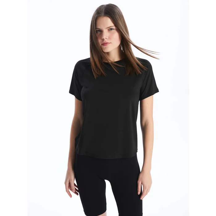 XSIDE Siyah Bisiklet Yaka Düz Kısa Kollu Kadın Tişört