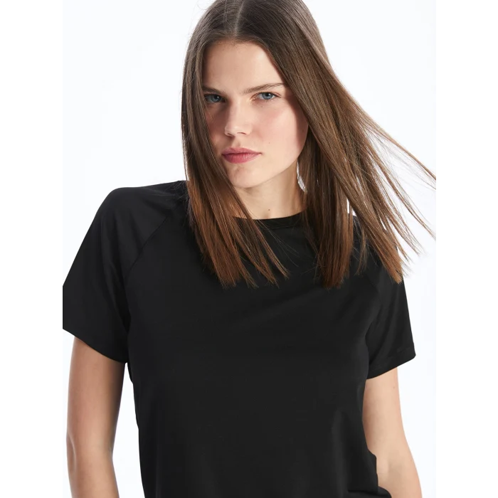 XSIDE Siyah Bisiklet Yaka Düz Kısa Kollu Kadın Tişört