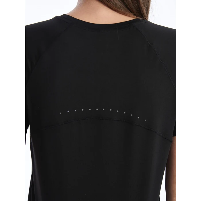 XSIDE Siyah Bisiklet Yaka Düz Kısa Kollu Kadın Tişört