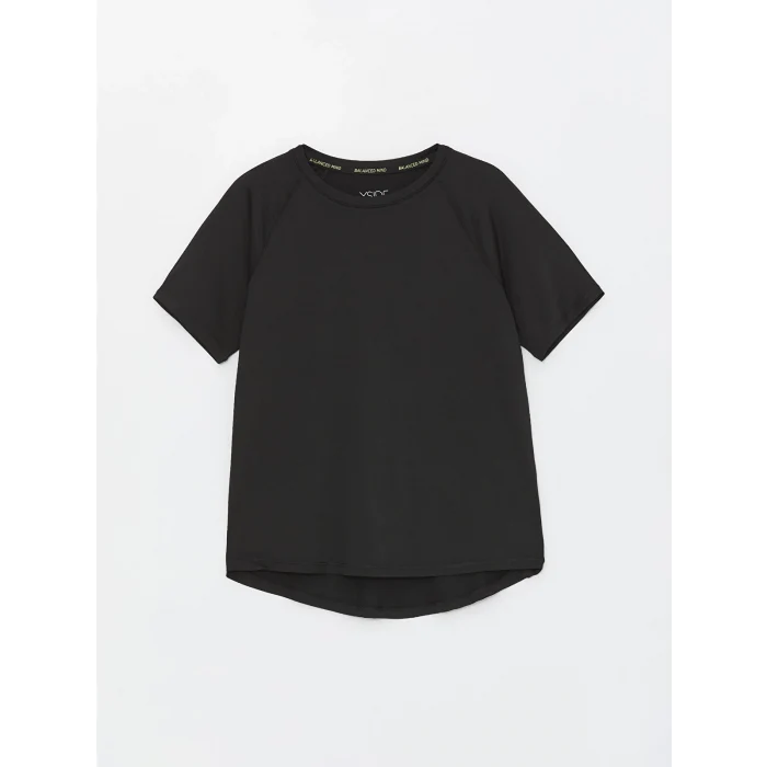 XSIDE Siyah Bisiklet Yaka Düz Kısa Kollu Kadın Tişört