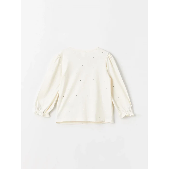 LCW Kids Ekru Bisiklet Yaka Uzun Kollu Baskılı Kız Bebek Bluz ve Tayt 2li Takım