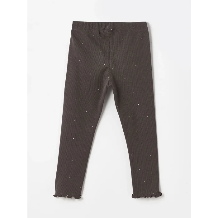 LCW Kids Ekru Bisiklet Yaka Uzun Kollu Baskılı Kız Bebek Bluz ve Tayt 2li Takım