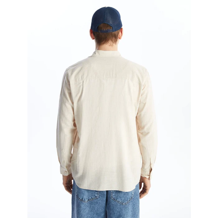 XSIDE Bej Regular Fit Uzun Kollu Keten Karışımlı Erkek Gömlek