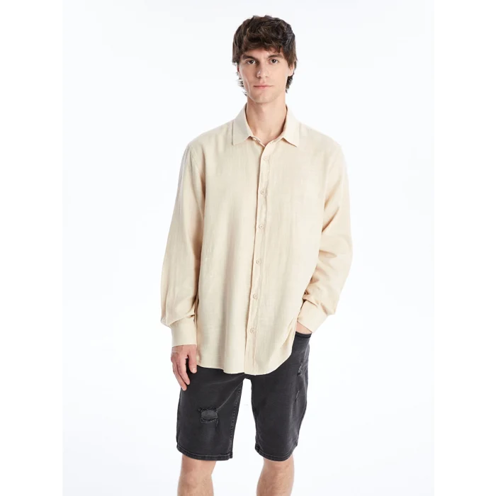 XSIDE Bej Regular Fit Uzun Kollu Poplin Erkek Gömlek