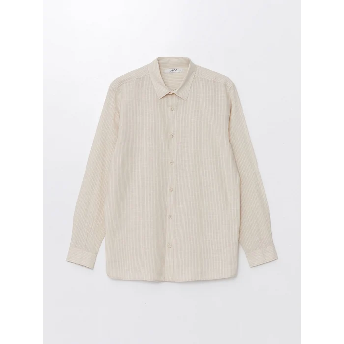 XSIDE Bej Regular Fit Uzun Kollu Keten Karışımlı Erkek Gömlek