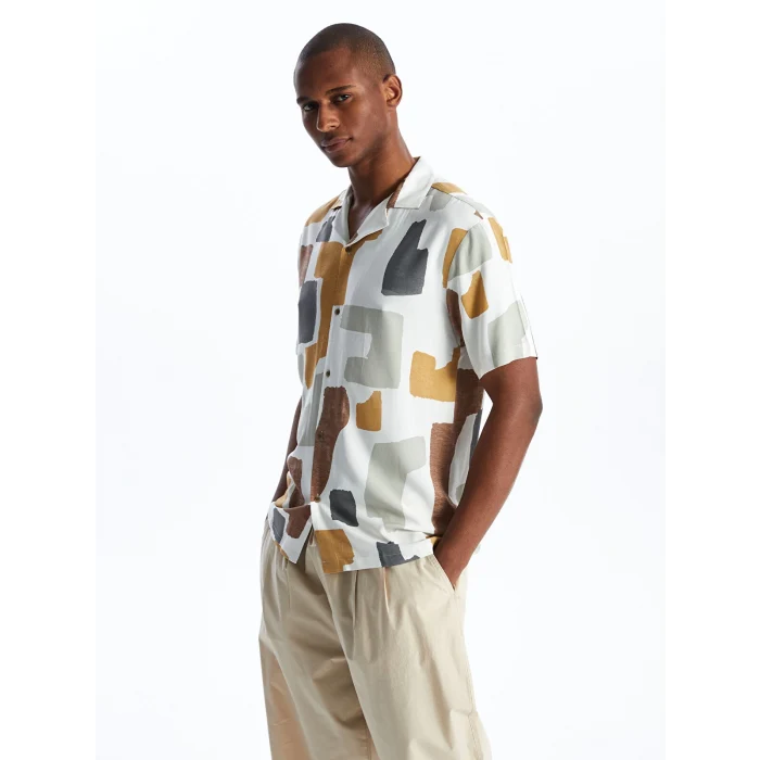 LCW Vision Beyaz Regular Fit Kısa Kollu Desenli Erkek Gömlek