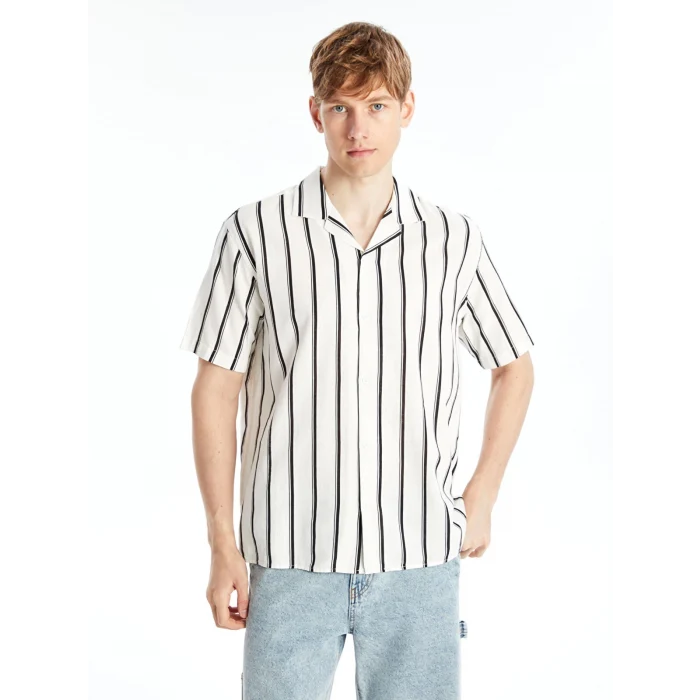 XSIDE Siyah Regular Fit Kısa Kollu Çizgili Erkek Gömlek