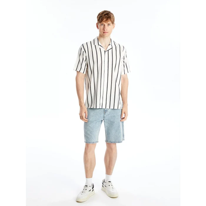 XSIDE Siyah Regular Fit Kısa Kollu Çizgili Erkek Gömlek