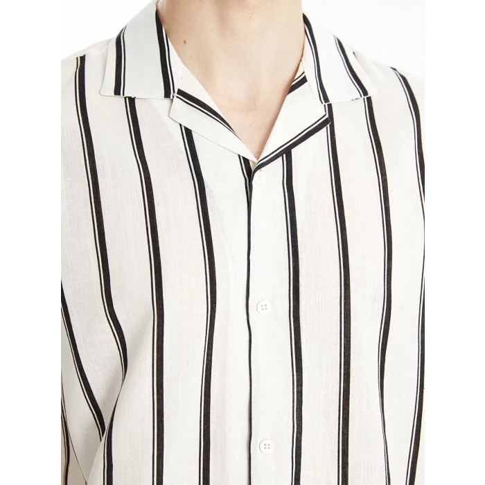 XSIDE Siyah Regular Fit Kısa Kollu Çizgili Erkek Gömlek