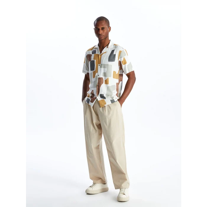 LCW Vision Beyaz Regular Fit Kısa Kollu Desenli Erkek Gömlek