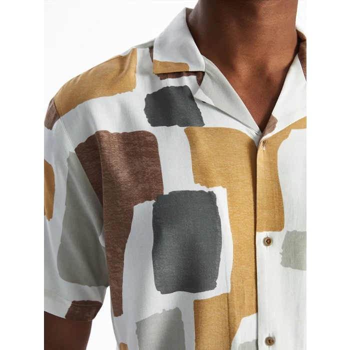 LCW Vision Beyaz Regular Fit Kısa Kollu Desenli Erkek Gömlek