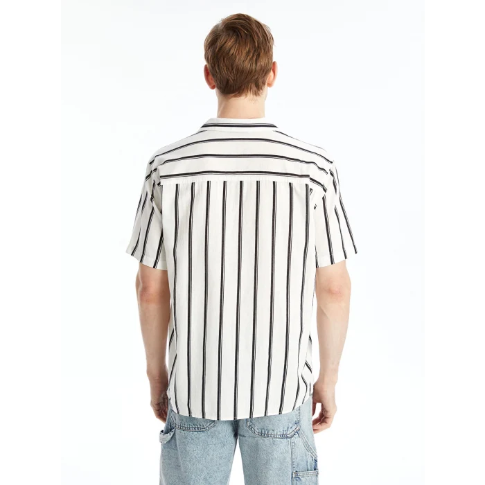 XSIDE Siyah Regular Fit Kısa Kollu Çizgili Erkek Gömlek