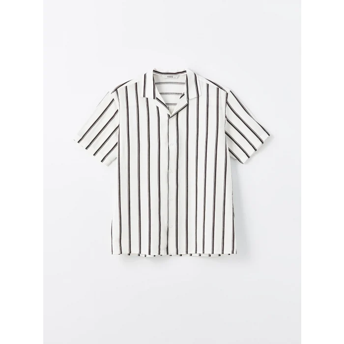 XSIDE Siyah Regular Fit Kısa Kollu Çizgili Erkek Gömlek