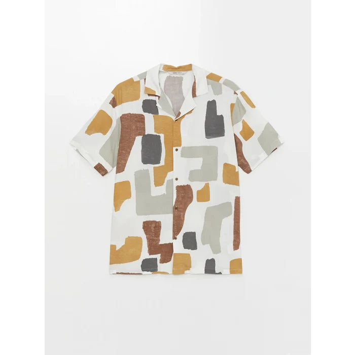 LCW Vision Beyaz Regular Fit Kısa Kollu Desenli Erkek Gömlek