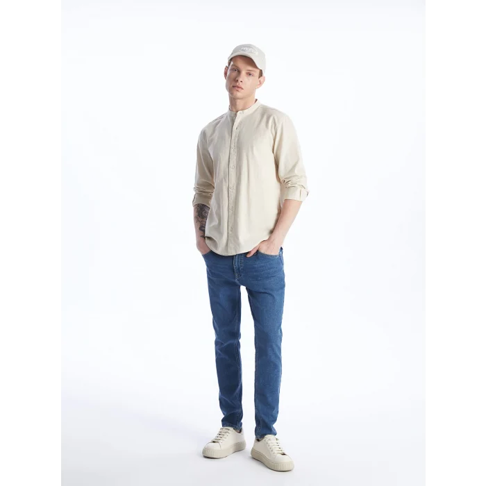 XSIDE Bej Regular Fit Uzun Kollu Keten Karışımlı Erkek Gömlek